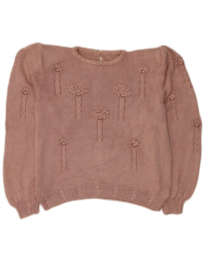 Vintage Damen Crop Crew Neck Pullover Pullover UK 16 Large Pink