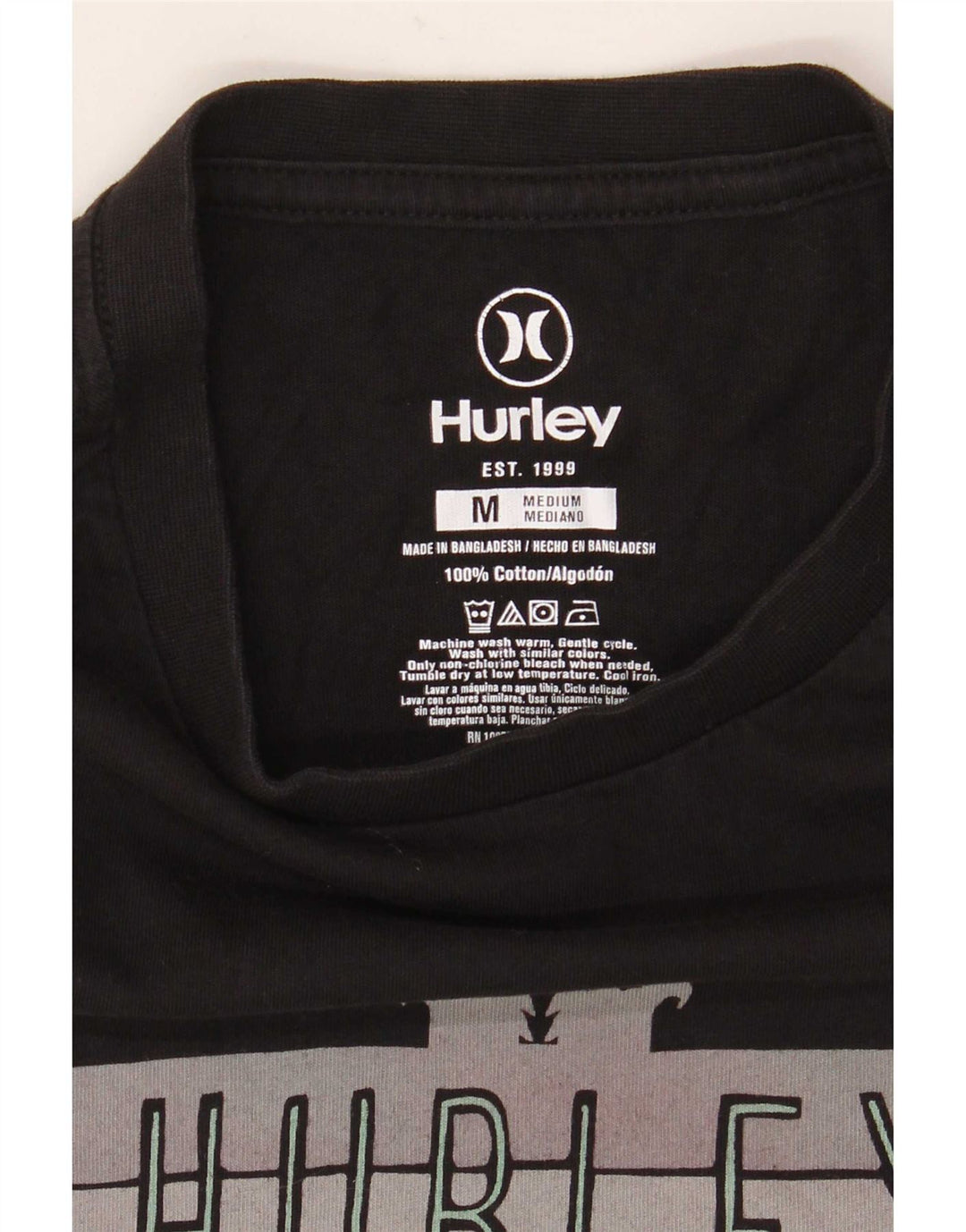 Hurley Herren Grafik-T-Shirt-Oberteil aus mittelschwarzer Baumwolle