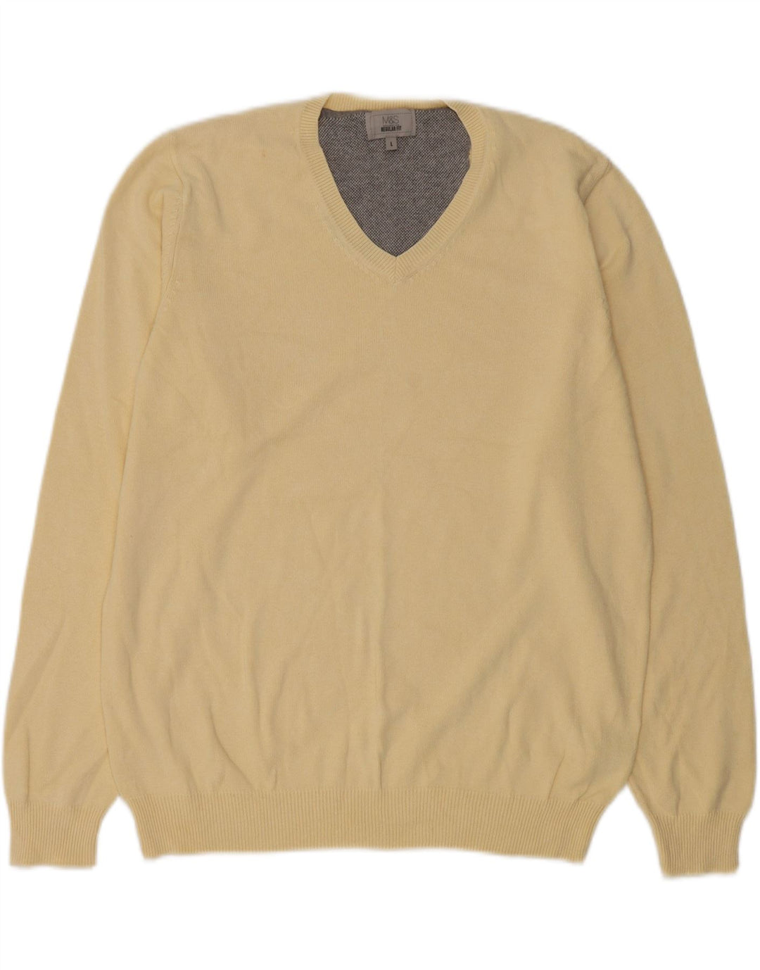 Marks & SPENCER Herren-Pullover mit normaler Passform, V-Ausschnitt, Größe L, beige, Baumwolle