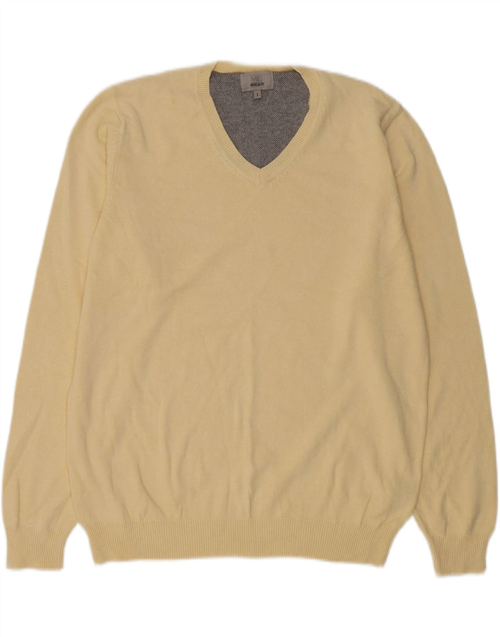 Marks & SPENCER Herren-Pullover mit normaler Passform, V-Ausschnitt, Größe L, beige, Baumwolle