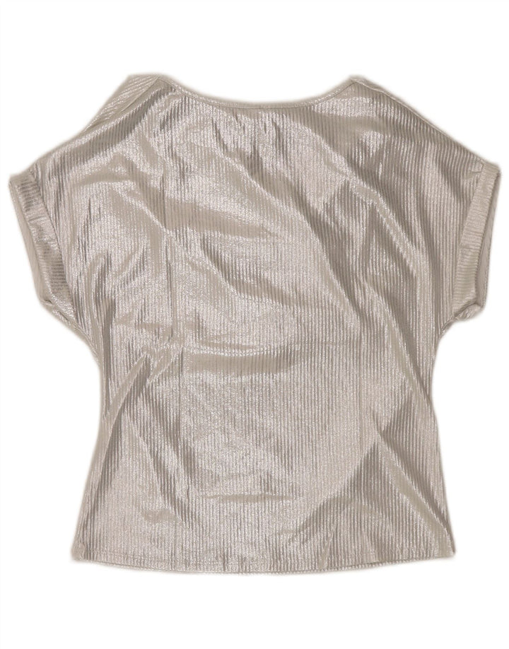 Vintage Damen Bluse Top UK 16 Große Silber Viskose