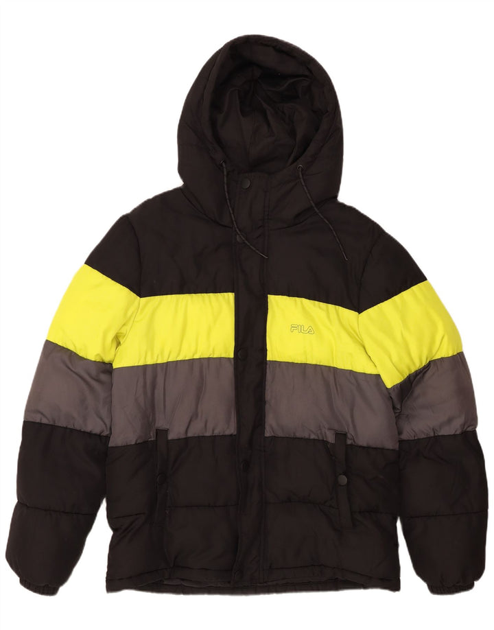 FILA Wattierte Herrenjacke mit Kapuze, UK 36, Small, Schwarz, Colourblock-Polyester