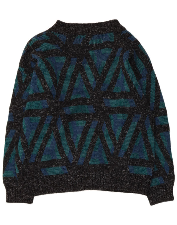 VINTAGE Damen Cardigan Pullover UK 18 XL Grün Geometrisch