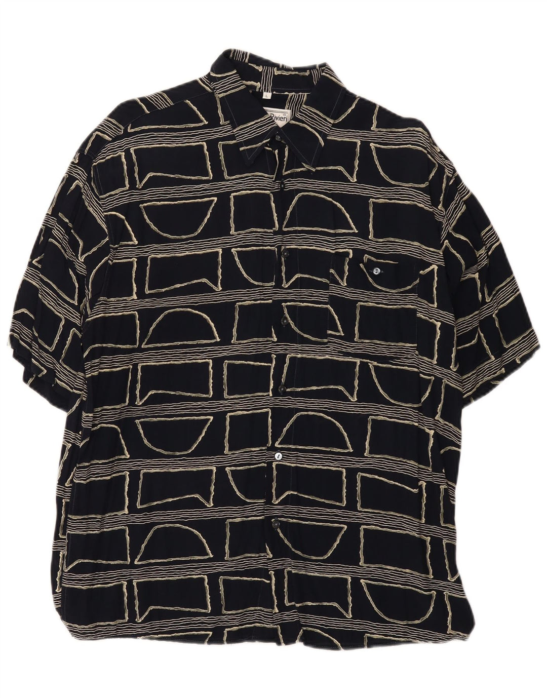 Vintage Herren Kurzarmhemd groß schwarz geometrisch