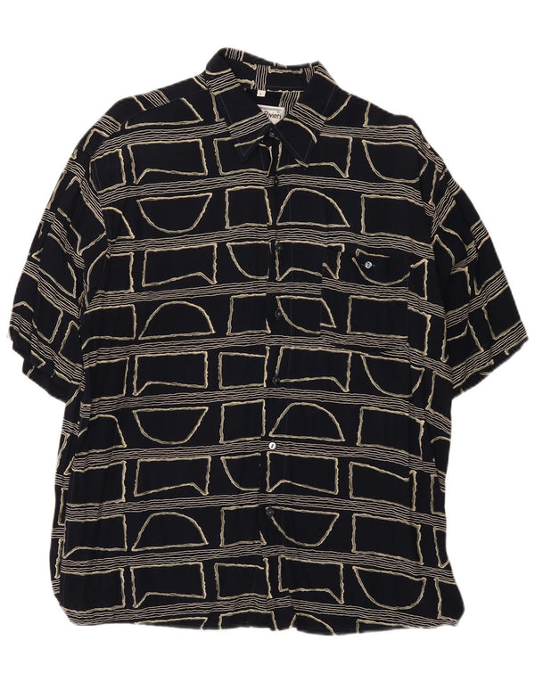 Vintage Herren Kurzarmhemd groß schwarz geometrisch