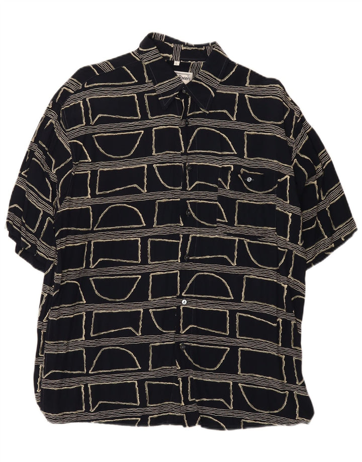 Vintage Herren Kurzarmhemd groß schwarz geometrisch