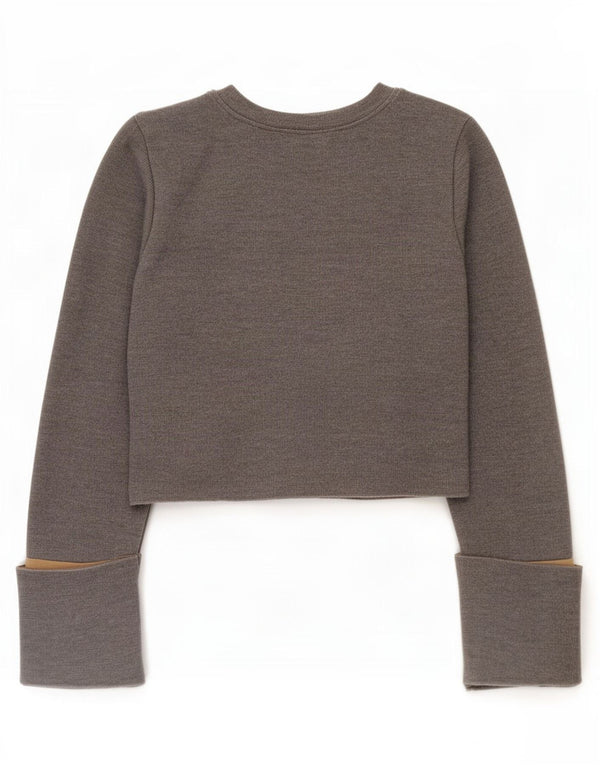 Zara Damen Crop Top Langarm UK 10 Small Grau