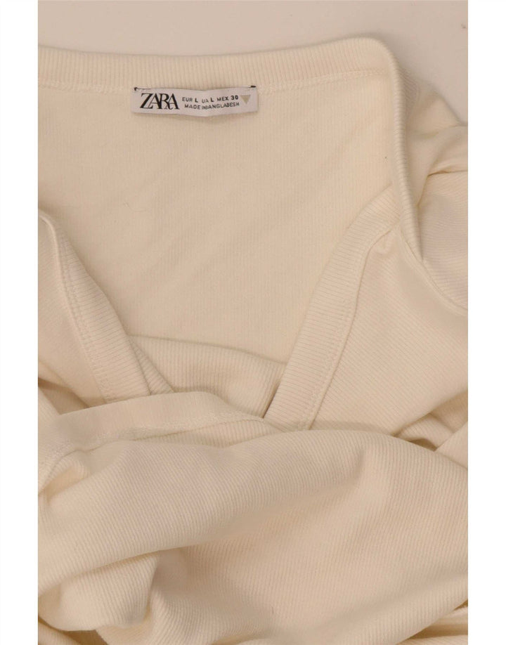 Zara Damen Crop Top Langarm UK 14 Large Weiß