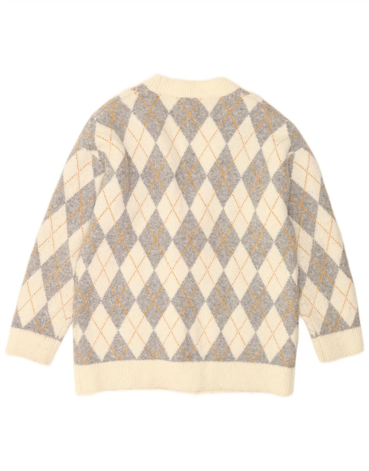 Zara Damen-Strickjacke in Übergröße, Gr. 10, Größe S, gebrochenes Weiß, Argyle/Diamond