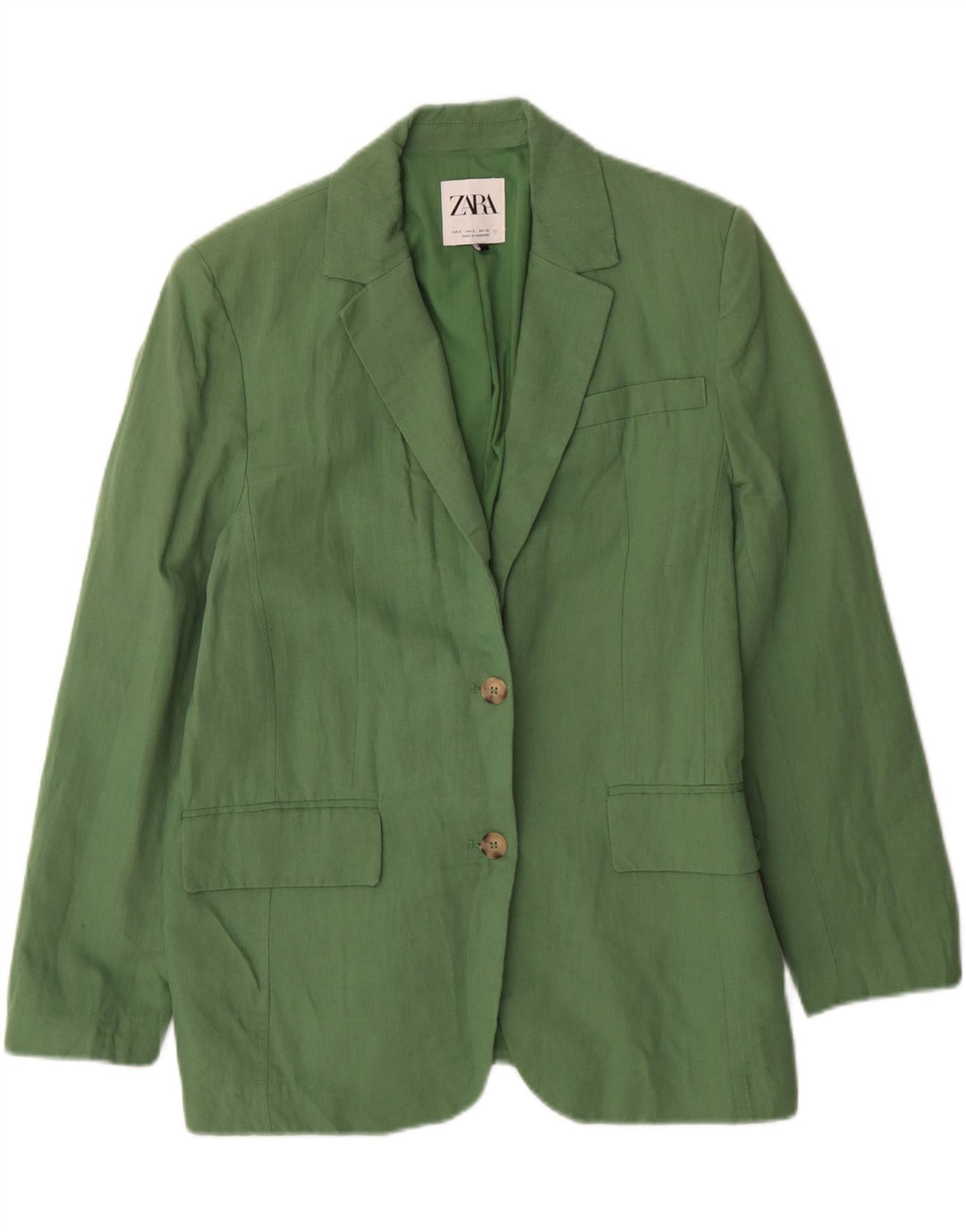 Zara Damen-Blazer mit 2 Knöpfen, übergroß, Gr. 10, Größe S, grünes Leinen