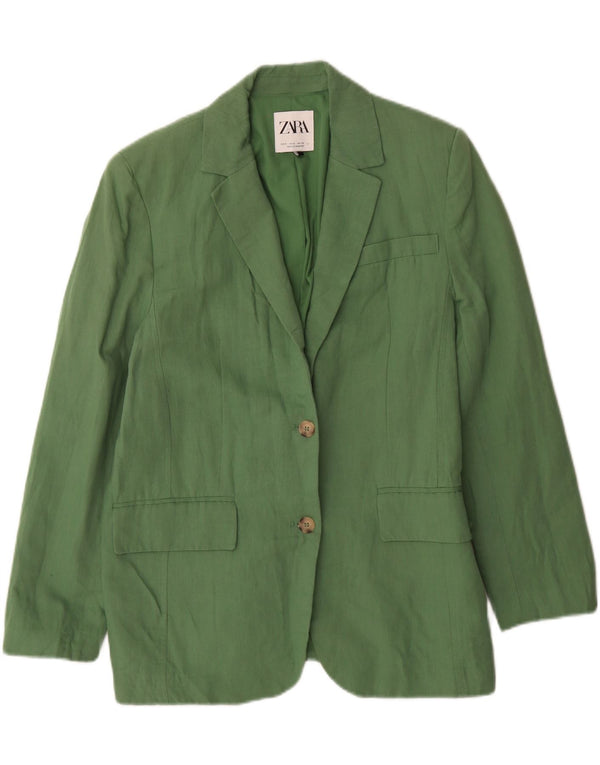 Zara Damen-Blazer mit 2 Knöpfen, übergroß, Gr. 10, Größe S, grünes Leinen