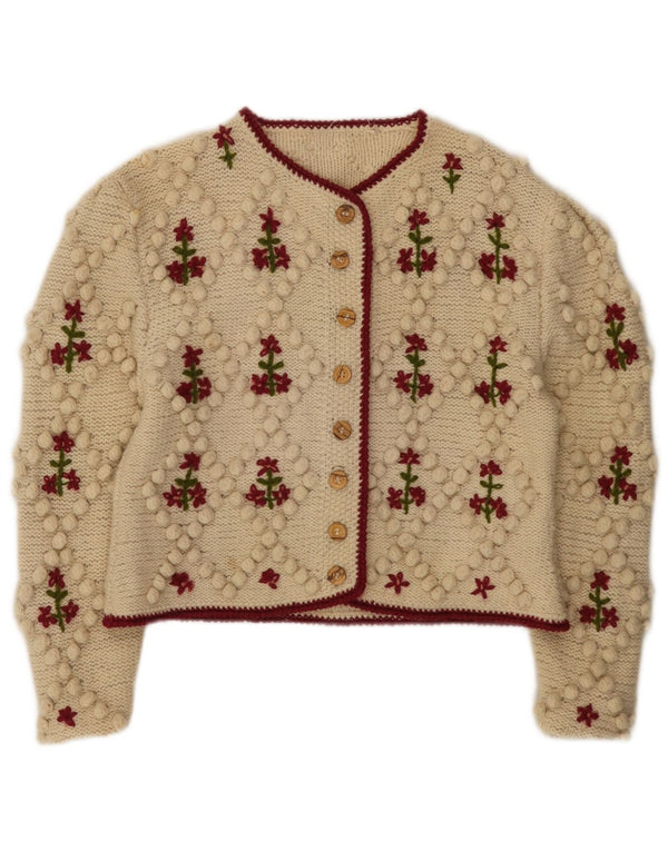 Vintage Damen Crop Cardigan Pullover UK 6 XS Off White Floral