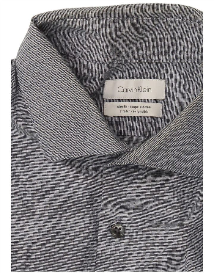 Calvin Klein Herren-Slim-Fit-Hemd, groß, marineblau, geometrisch