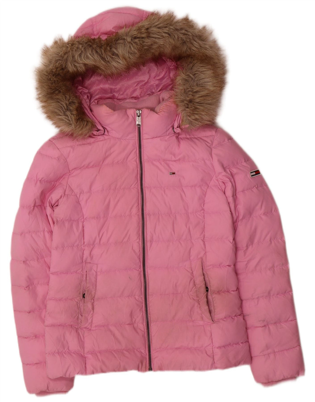Tommy Hilfiger Damen-Jacke mit Kapuze, gepolstert, UK 10, Größe S, rosa, Polyester
