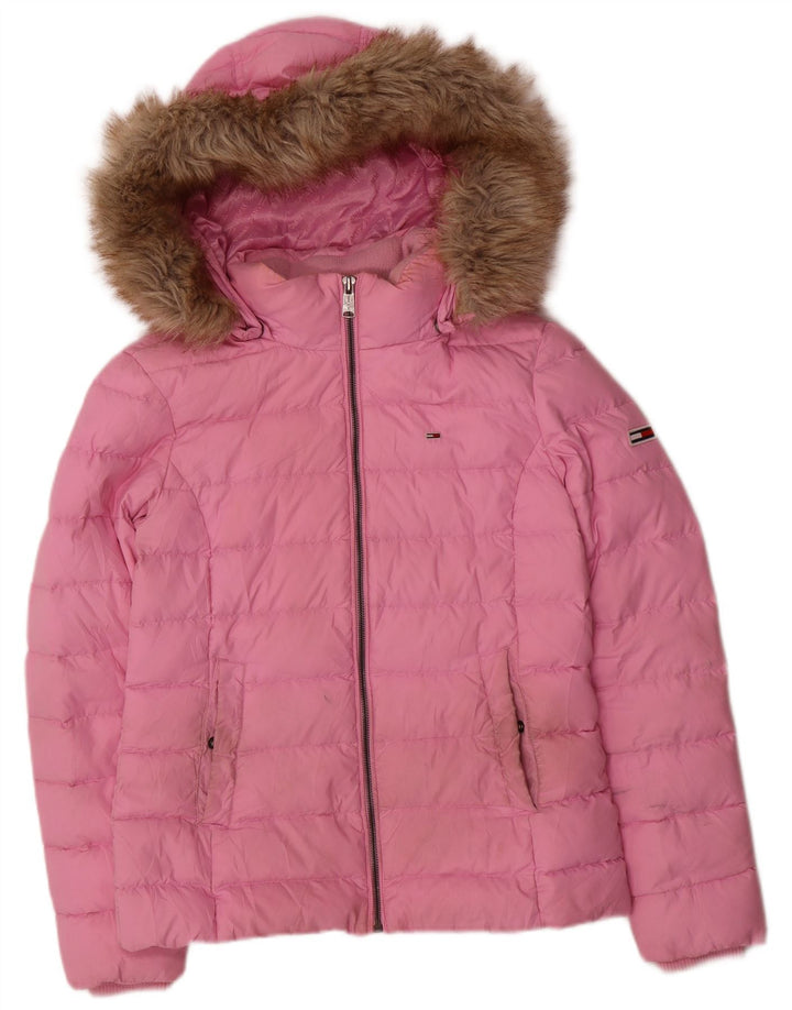 Tommy Hilfiger Damen-Jacke mit Kapuze, gepolstert, UK 10, Größe S, rosa, Polyester