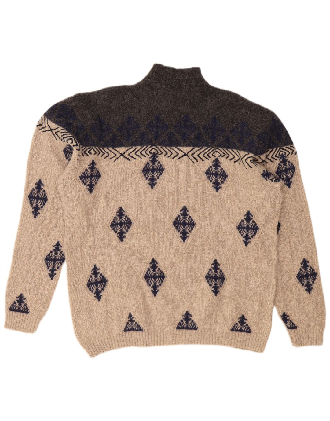 VINTAGE Herren Rollkragenpullover Pullover XL Beige Argyle/Diamant
