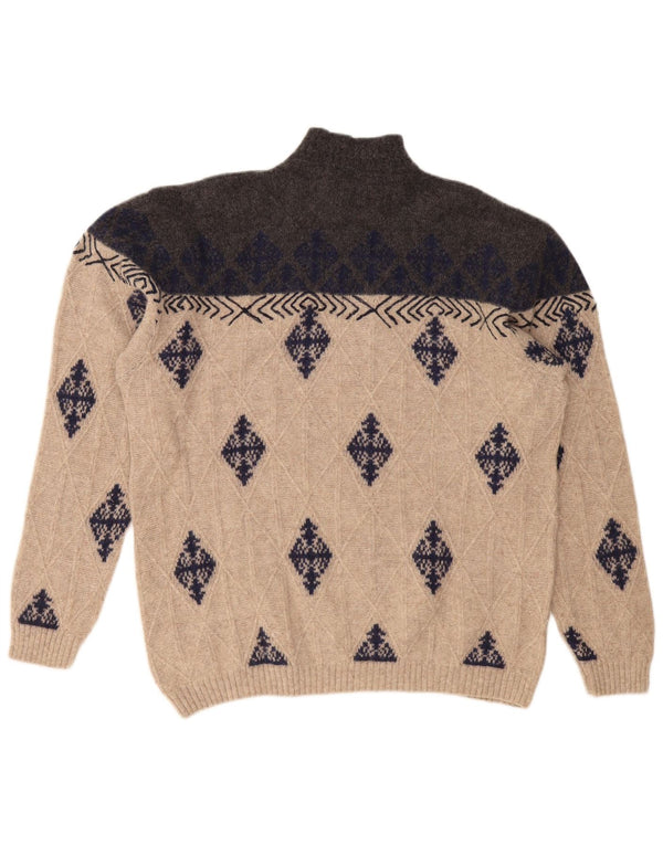 VINTAGE Herren Rollkragenpullover Pullover XL Beige Argyle/Diamant