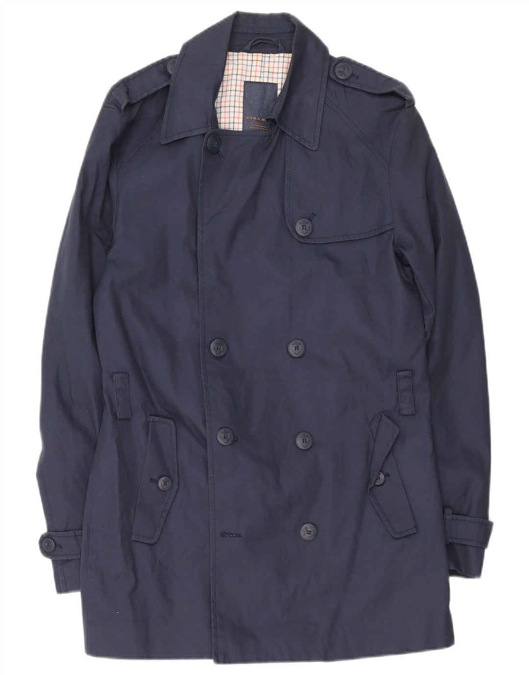 Zara Herren Trenchcoat UK 40 Große marineblaue Baumwolle