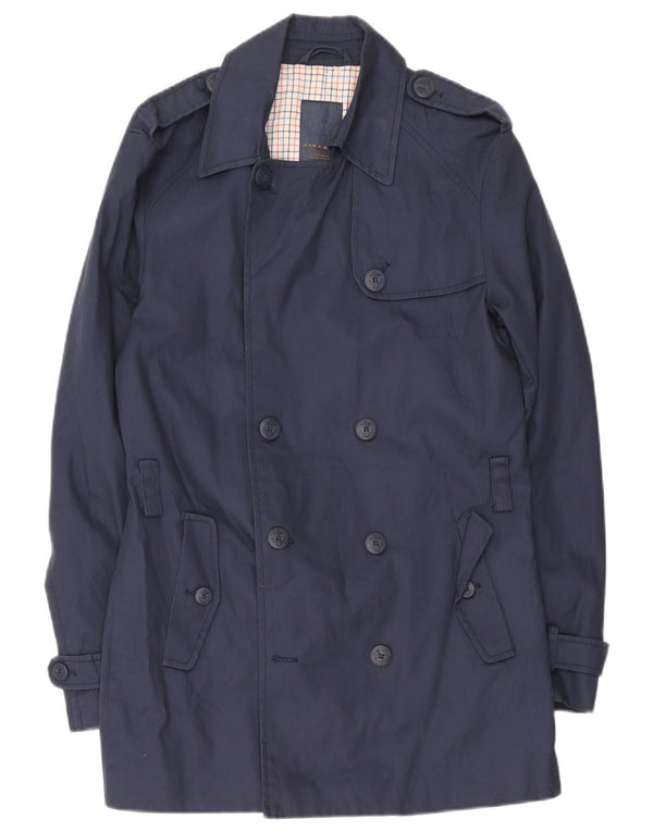 Zara Herren Trenchcoat UK 40 Große marineblaue Baumwolle