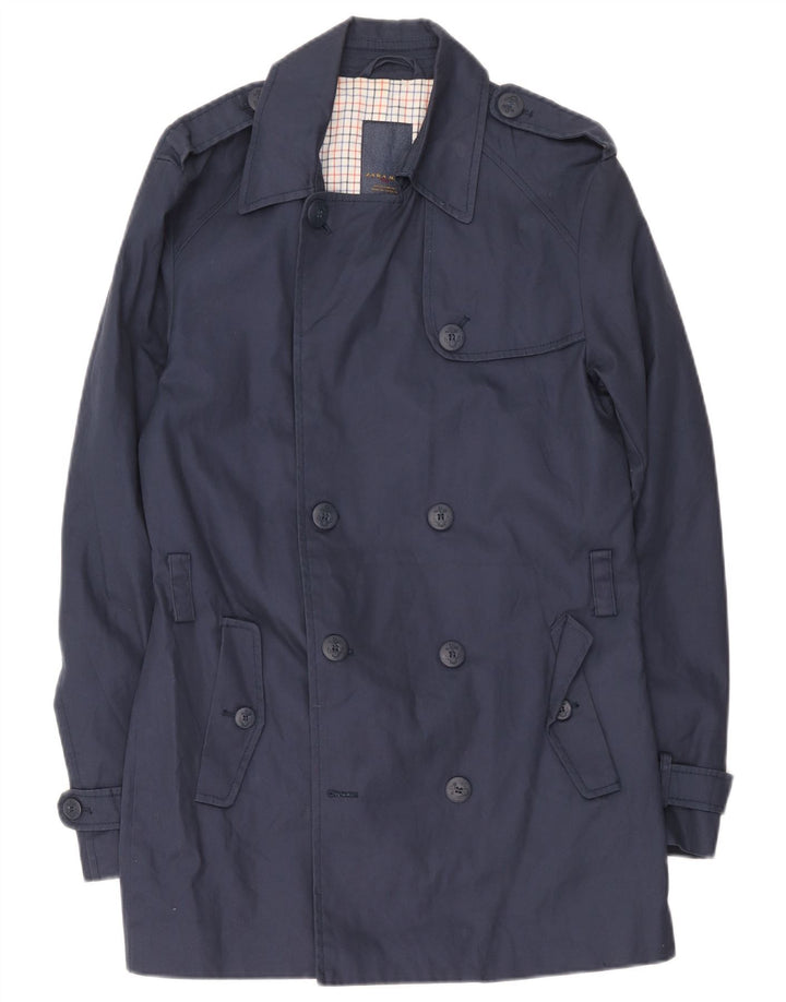 Zara Herren Trenchcoat UK 40 Große marineblaue Baumwolle