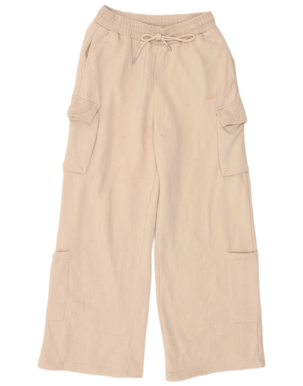 Zara Womens Wide Leg Cargo Tracksuit Trousers UK 12 Medium Beige Cotton