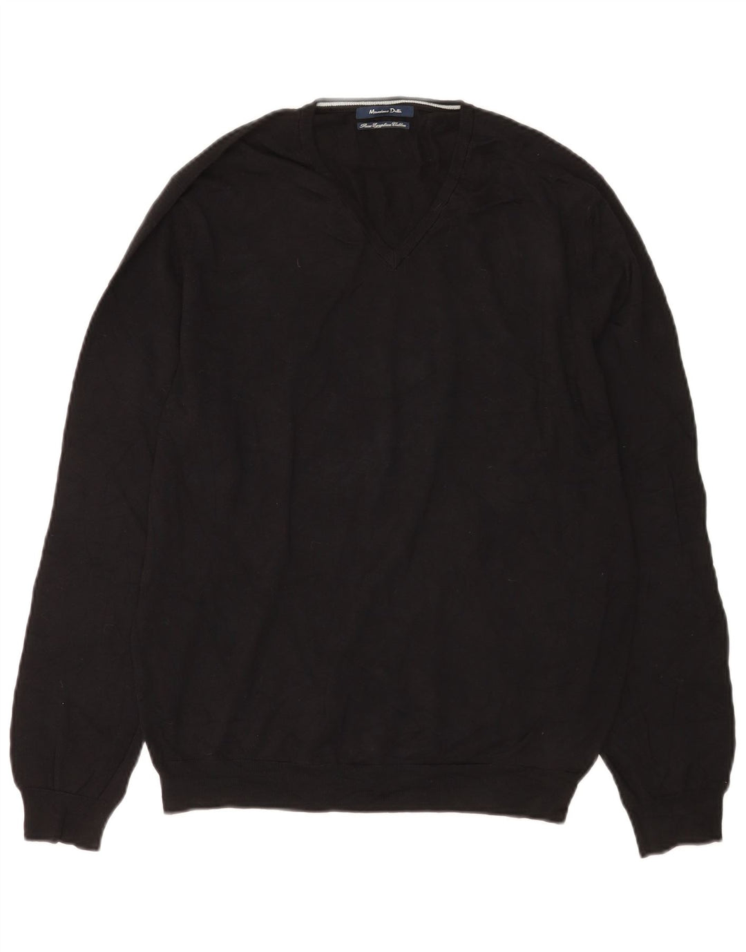 Massimo Dutti Herren-Pullover mit V-Ausschnitt aus mittelschwarzer Baumwolle