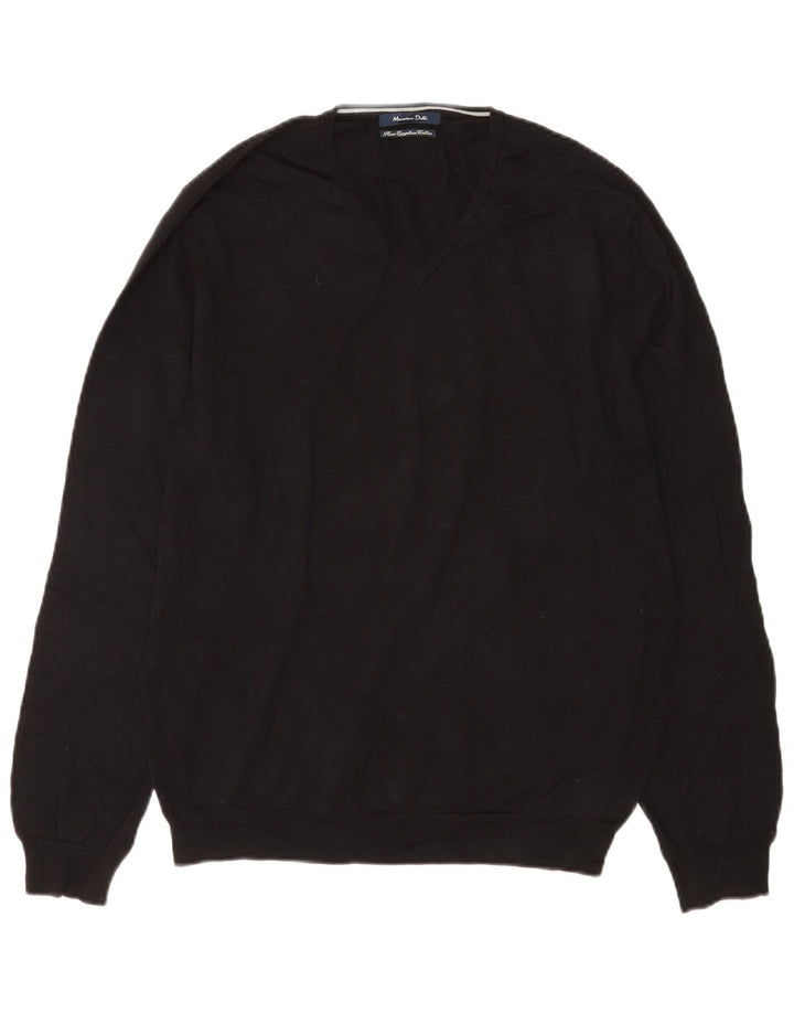 Massimo Dutti Herren-Pullover mit V-Ausschnitt aus mittelschwarzer Baumwolle