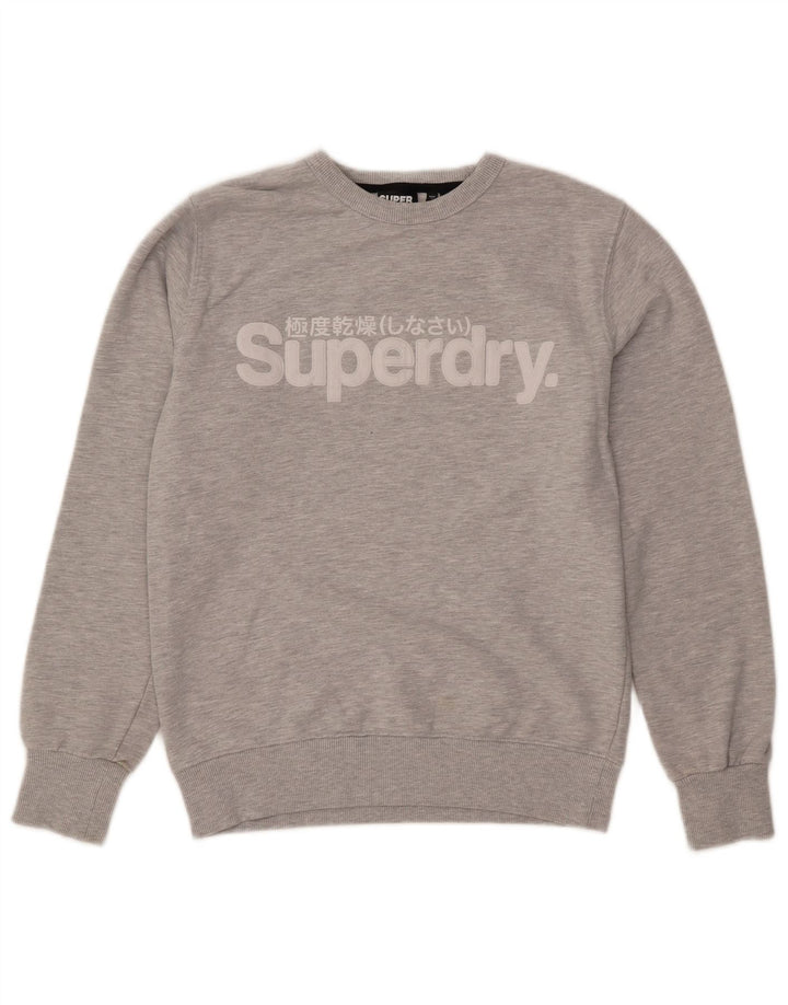 Superdry Herren Grafik-Sweatshirt-Pullover aus mittelgrau gesprenkelter Baumwolle