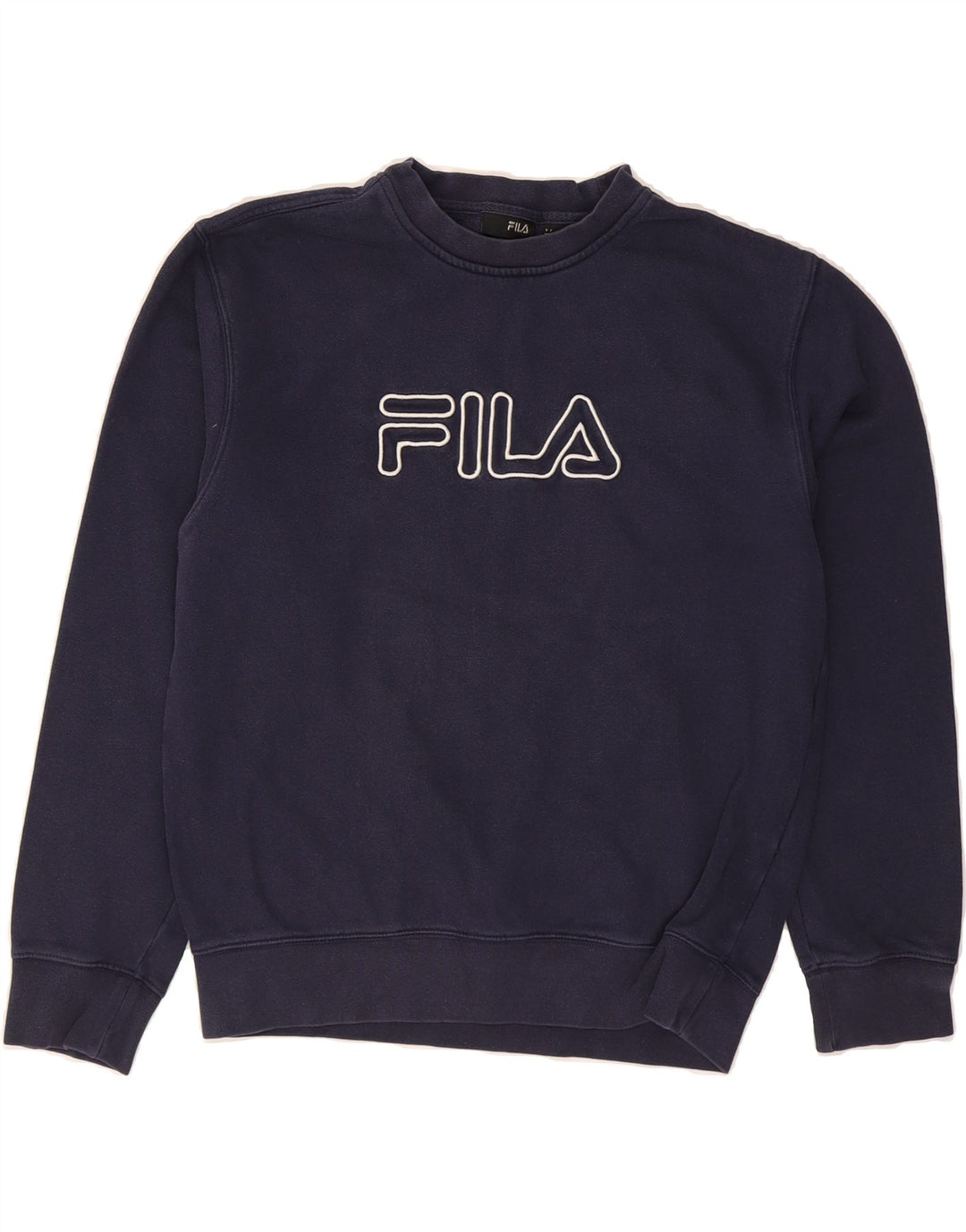 FILA Mens Graphic Sweatshirt Jumper Small Navy Blue Cotton Vintage Fila and Second-Hand Fila from Messina Hembry 