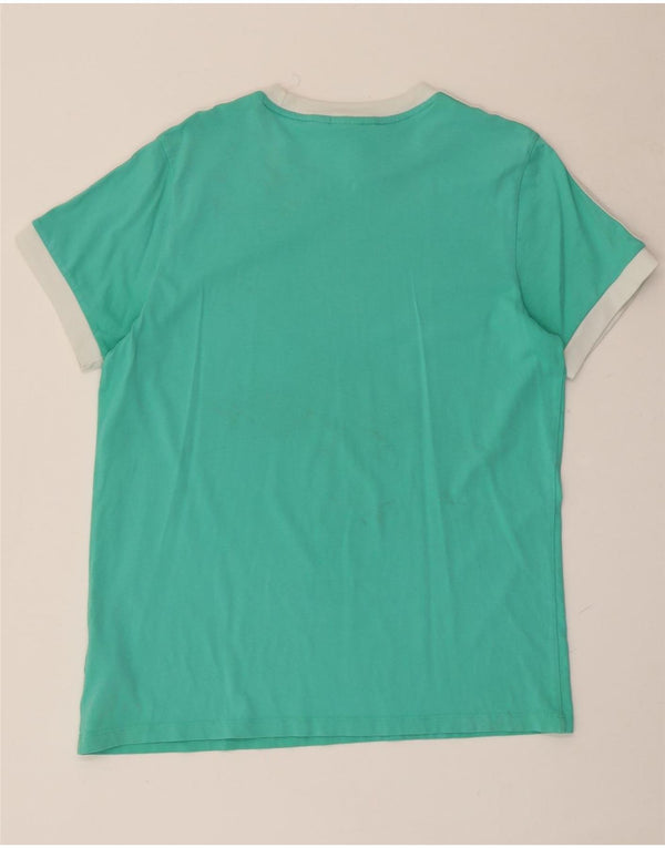 Adidas Damen T-Shirt Top UK 14 Large Türkis Baumwolle