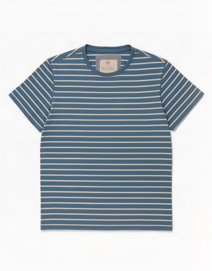 Fat Face Herren-T-Shirt-Oberteil aus mittelblauer, gestreifter Baumwolle