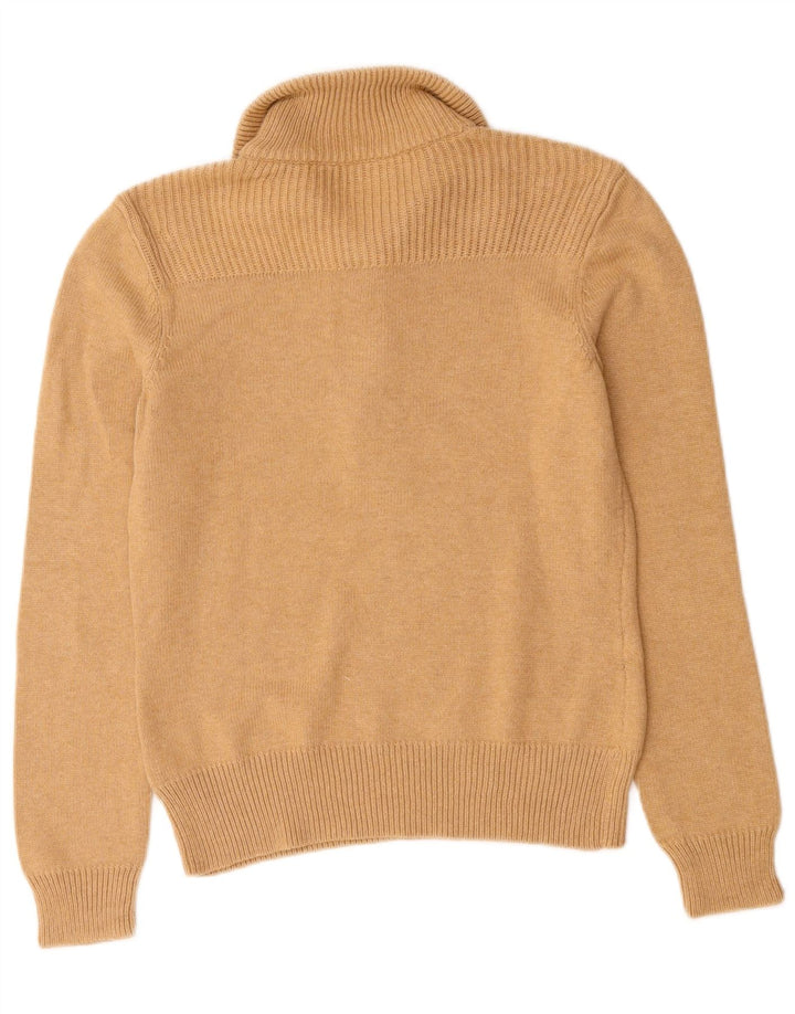 Ralph Lauren Damen-Pullover mit Knopfkragen, UK 12, mittelbeige Baumwolle