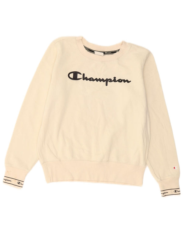 Champion Womens Graphic Oversized Sweatshirt Pullover UK 10 Small Off White