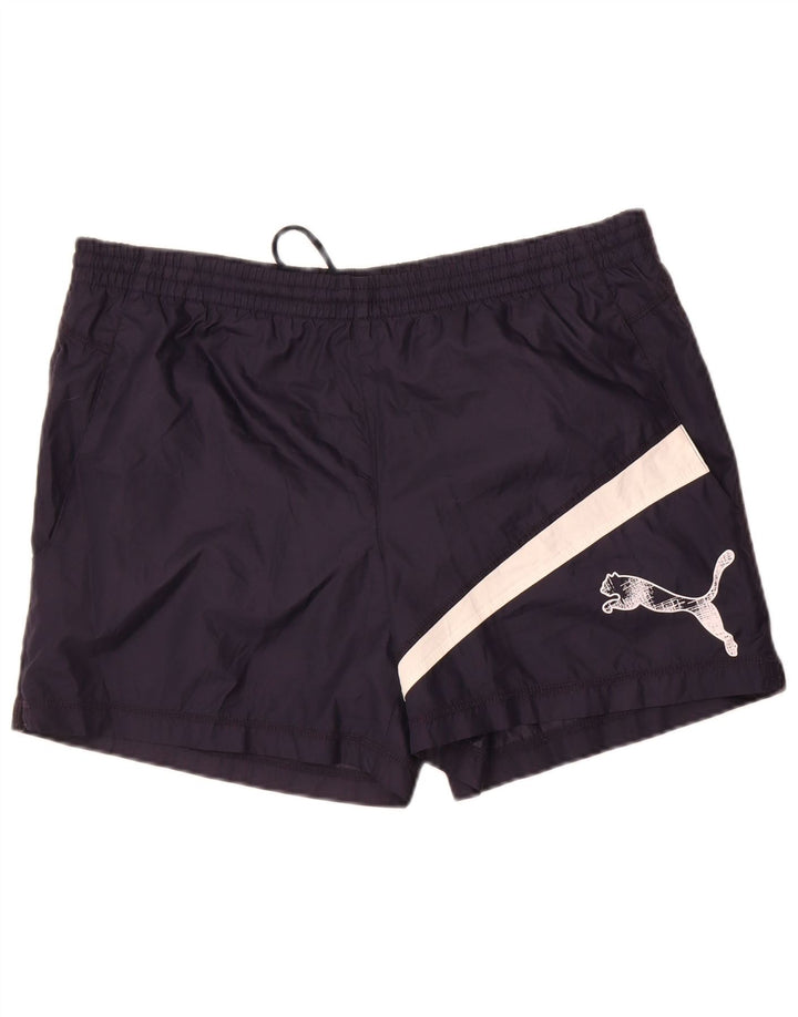 Puma Herren-Badeshorts mit Grafik, groß, marineblaues Farbblock-Polyester
