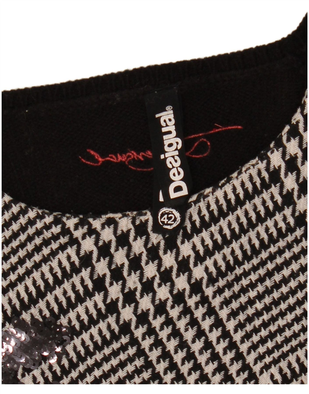 DESIGUAL Womens Graphic Jumper Dress EU 42 Großes schwarzes Hahnentrittmuster