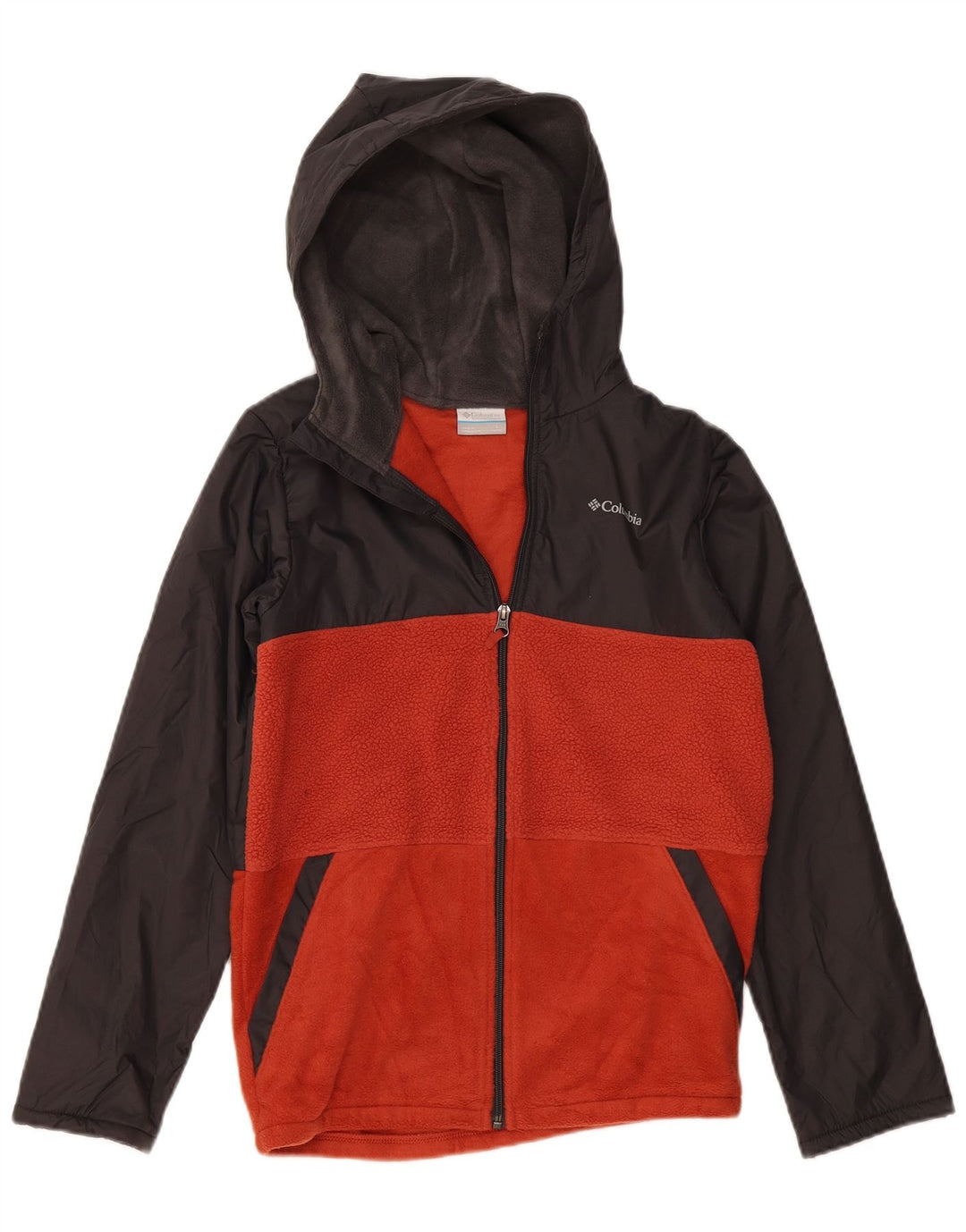 COLUMBIA Kapuzen-Fleecejacke für Jungen, 14–15 Jahre, Größe L, Grau, Farbblock