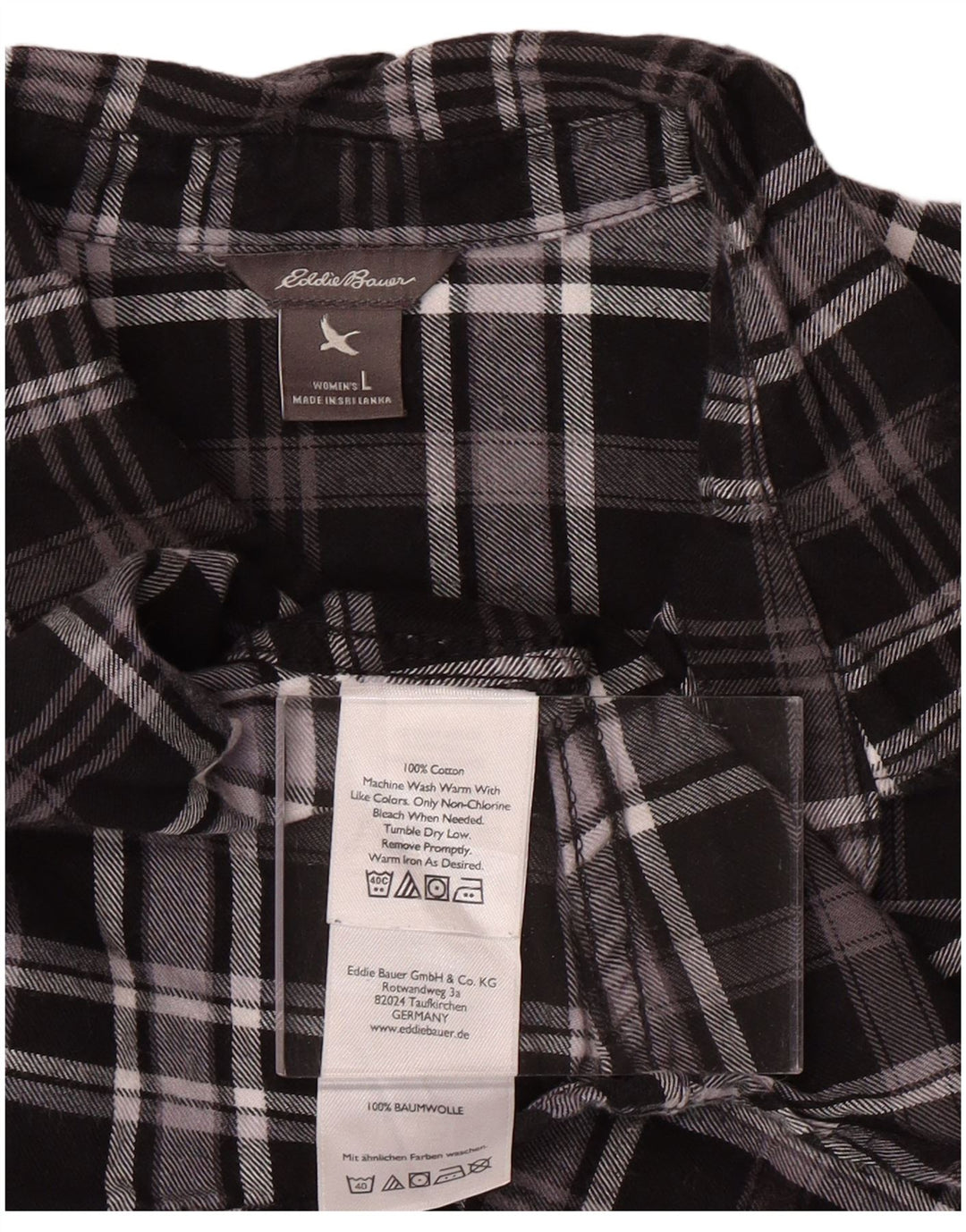EDDIE BAUER Damen Flanellhemd UK 16 Große schwarz karierte Baumwolle