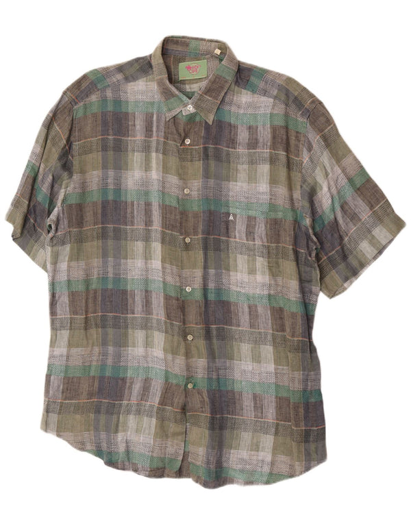 Vintage Herren Kurzarmhemd Größe 43 17 XL Grün kariert