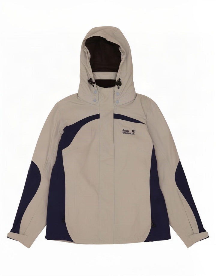 Jack Wolfskin Damen Regenjacke mit Kapuze, UK 14, Mittelblau, Farbblock