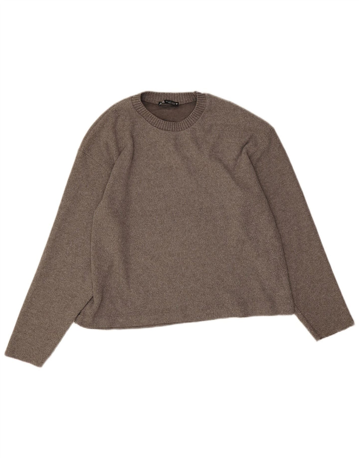 Zara Damen-Pullover, übergroß, Rundhalsausschnitt, Gr. 10, Größe S, Grau, Polyester