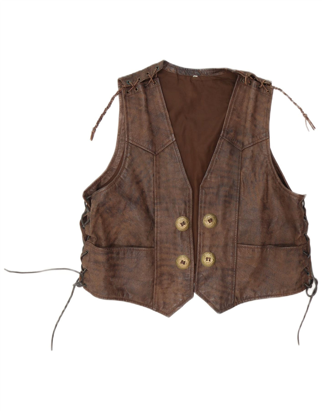 Vintage Herren Motorstyle Lederweste Groß Braun