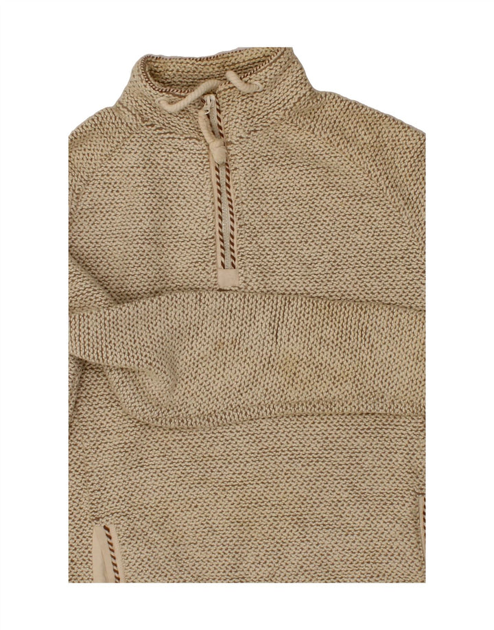 WEIRD FISH Womens Longline Zip Neck Sweatshirt Jumper UK 10 Small  Beige Vintage Weird Fish and Second-Hand Weird Fish from Messina Hembry 