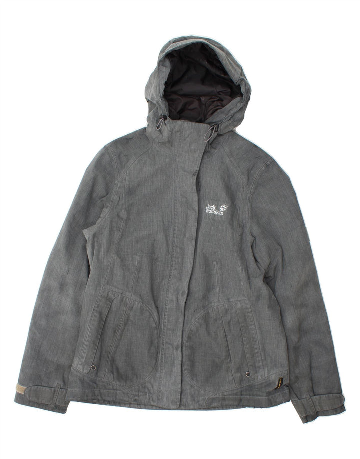 JACK WOLFSKIN Womens Hooded Windbreaker Jacket UK 12/14 Medium Grey Cotton Vintage Jack Wolfskin and Second-Hand Jack Wolfskin from Messina Hembry 