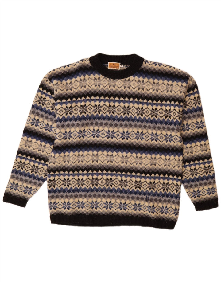 CONTE OF FLORENCE Herren-Pullover mit Rundhalsausschnitt, Mittelbeige, Fair Isle
