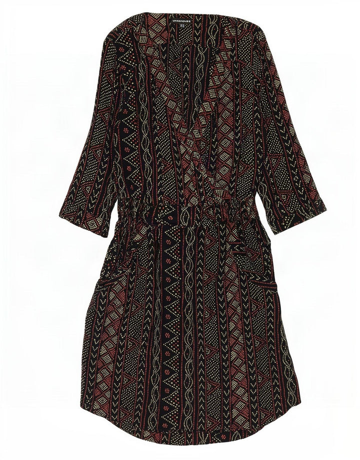 Warehouse Damen-Empire-Kleid mit 3/4-Ärmeln, UK 12, Mittelschwarz, geometrisch