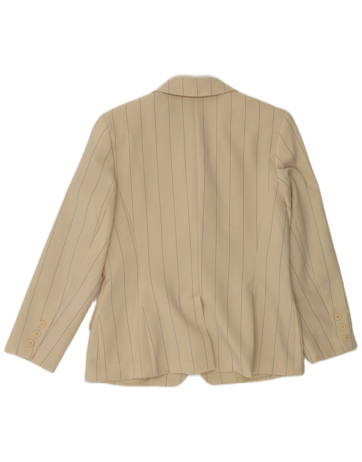 Raspberry Damen 1-Knopf-Blazerjacke UK 12 Mittelbeige gestreiftes Polyester