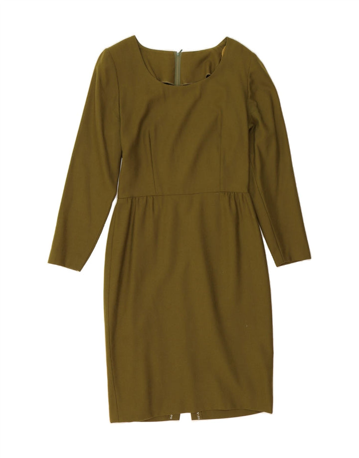 VINTAGE Womens Long Sleeve Sheath Dress UK 12 Medium Khaki Vintage Vintage and Second-Hand Vintage from Messina Hembry 