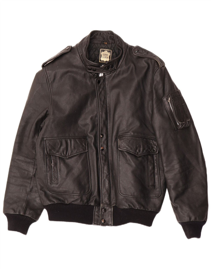 VINTAGE Herren Militärlederjacke IT 54 2XL Schwarzes Leder