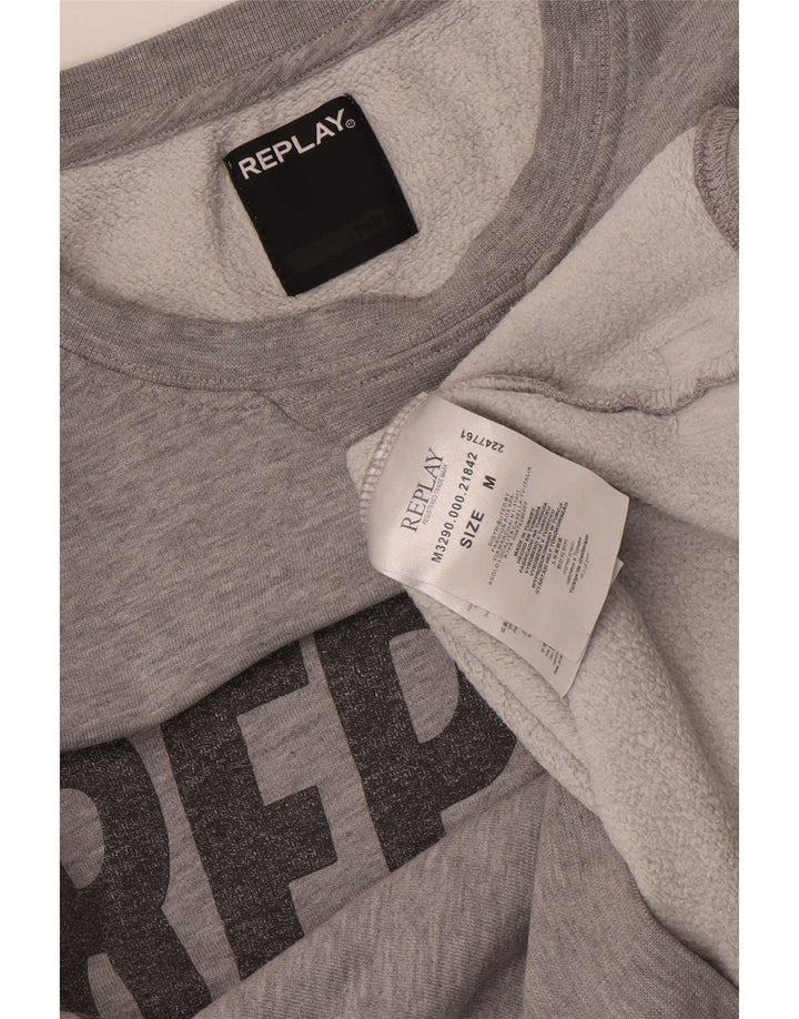 Replay Herren-Sweatshirt mit grafischem Muster, mittelgrau gesprenkelte Baumwolle