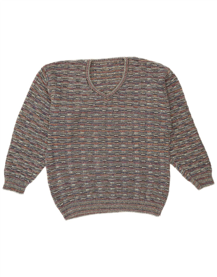 Vintage Herren Pullover mit V-Ausschnitt XL Grau meliert